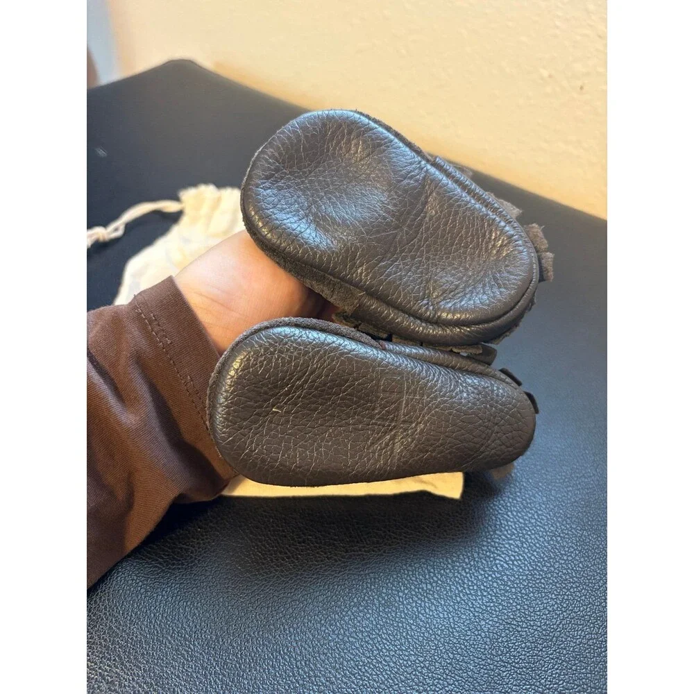 Freshly Picked Grey Brown Suede Leather Moccasins Size 4
